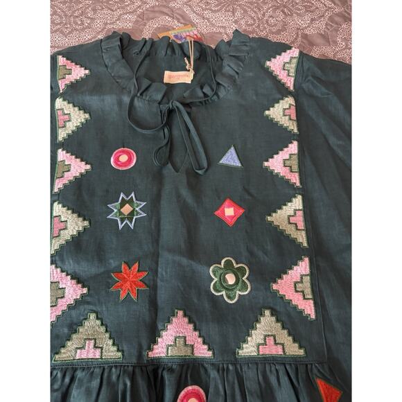 NWT Sz 18 Gorman x Tara Whalley Mirror Green 100% Linen Dress Plus Summer - Picture 13 of 13